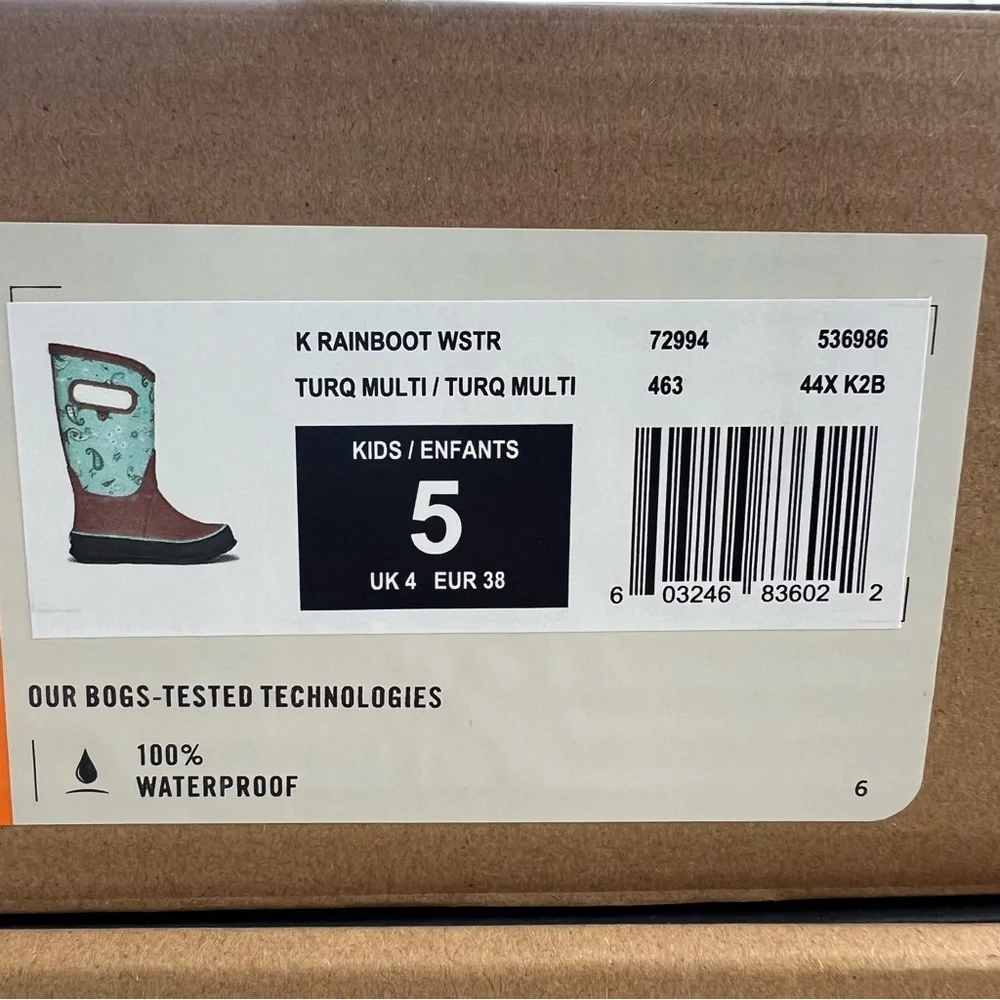 Bogs NIB Turqouise Paisley Western Rainboots Size 5,6